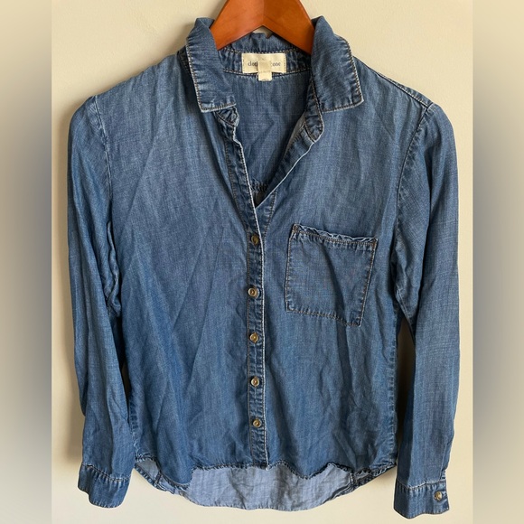 Anthropologie Cloth & Stone Sz XS Chambray Button Down Long Sleeve Shirt Tencel - Picture 7 of 13